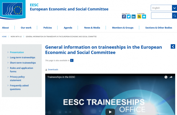 Скриншот сайта комитета Евросоюза