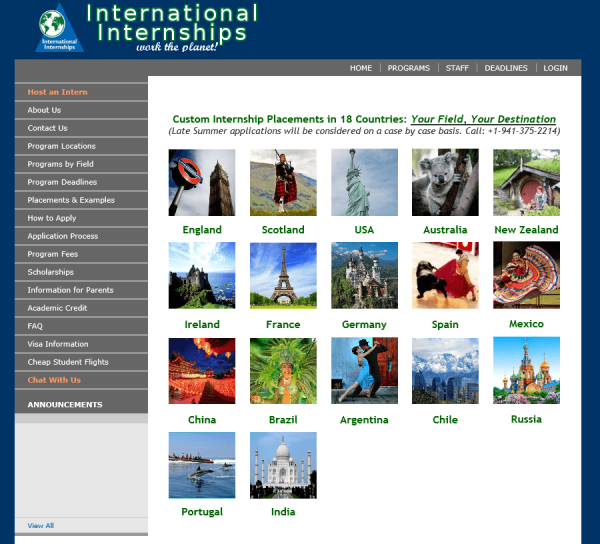 Скриншот сайта International Internships