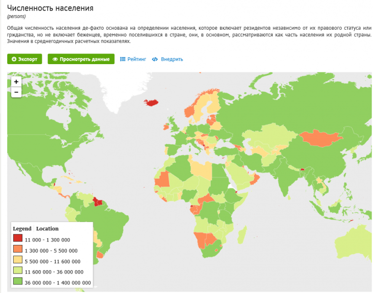Карта численности населения стран