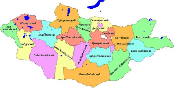 Административная карта Монголии