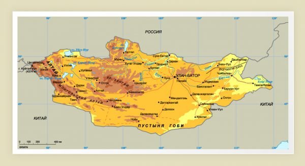 Физическая карта Монголии