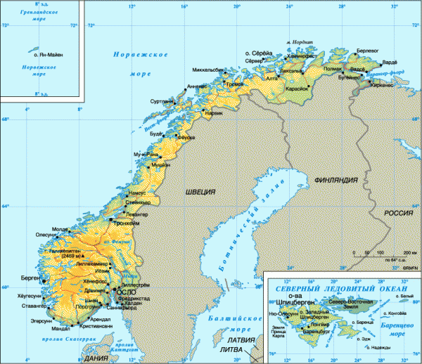 Карта Норвегии и её границ