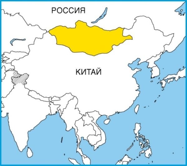 Монголия, Россия и Китай на карте мира