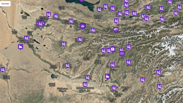 Карта Таджикистана с достопримечательностями