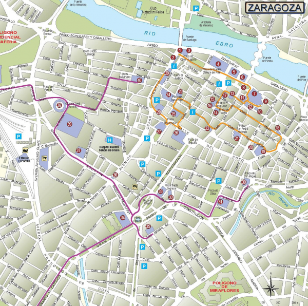 Карта исторического центра Сарагосы