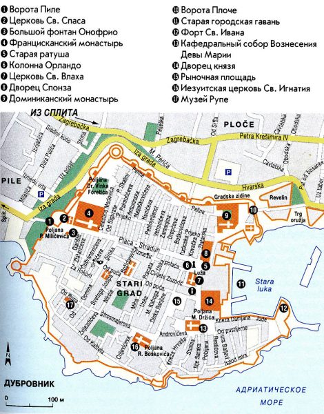 Карта Дубровника с достопримечательностями