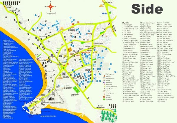 Туристическая карта города Сиде в Турции