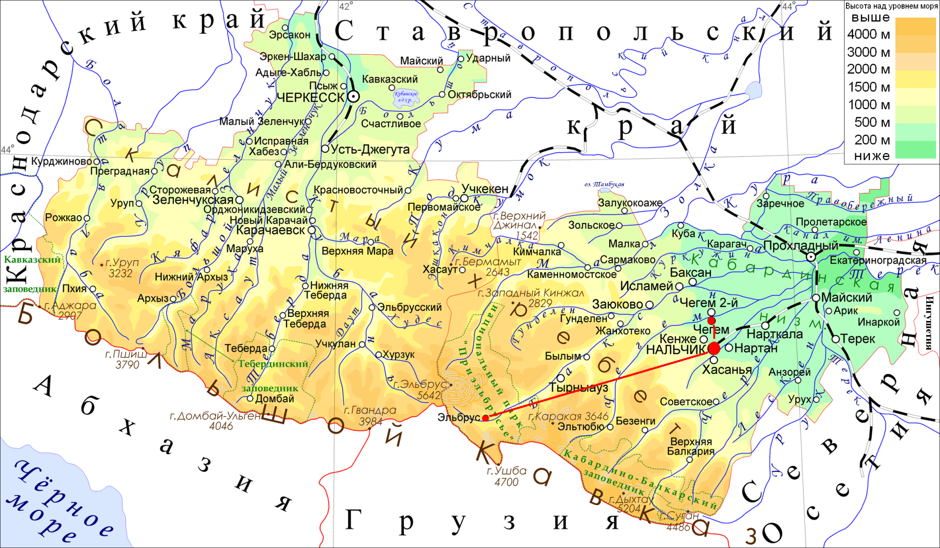 Физическая карта кабардино балкарии