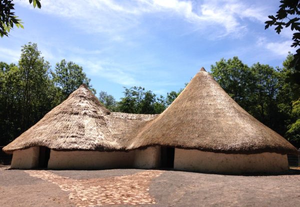 Древние жилища кельтов, крытые соломой, в музее Сент-Фаганс