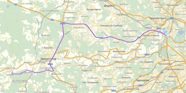 Карта-схема автомобильных дорог Москва-Звенигород