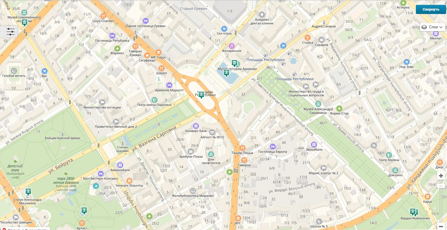 Достопримечательности еревана карта