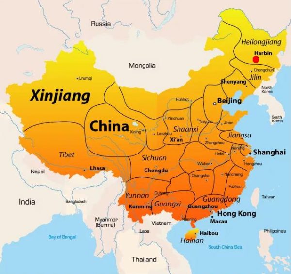 Харбин на карте Китая